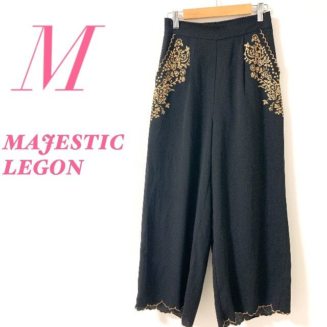 MAJESTIC LEGON(マジェスティックレゴン)のMAJESTIC LEGON マジェスティック レゴン ワイドパンツ　花柄刺繍 レディースのパンツ(カジュアルパンツ)の商品写真