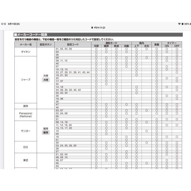 ELPA(エルパ)のエアコン　汎用リモコン　朝日電気ELPA スマホ/家電/カメラの冷暖房/空調(その他)の商品写真