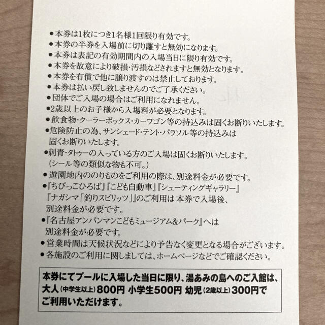 早いもの勝ち❤︎ナガシマジャンボ海水プール　3枚 チケットの施設利用券(遊園地/テーマパーク)の商品写真