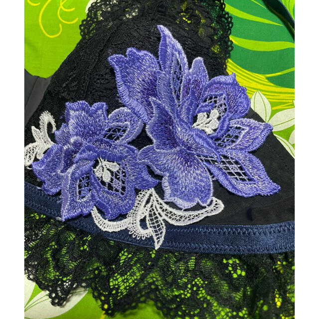 AMO'S STYLE(アモスタイル)の刺繍見本・トリンプ アモスタイル・D75-M・黒・大輪刺繍 レディースの下着/アンダーウェア(ブラ&ショーツセット)の商品写真