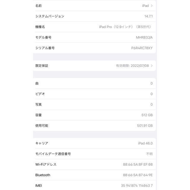 iPad Pro 12.9インチ 第5世代 512GB SIMフリー