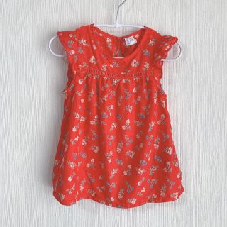 エイチアンドエム(H&M)の90 トップス ノースリーブ フリル 赤 花柄 女の子 夏(Tシャツ/カットソー)