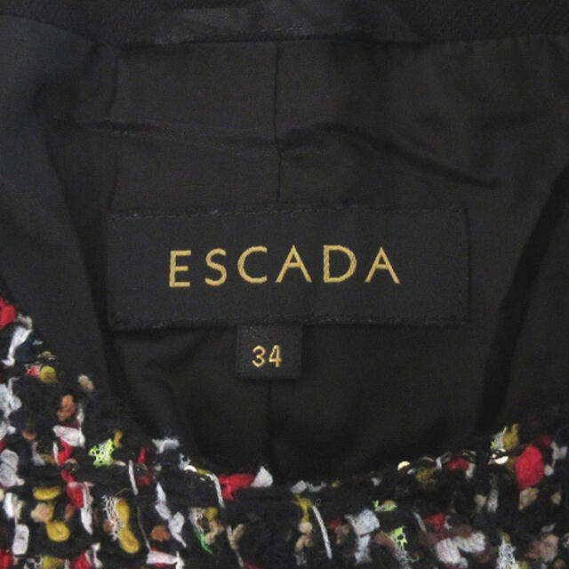 エスカーダ ジャケット ノーカラー ツイード ウール 黒 ブラック IBO13 5