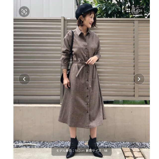 AZUL by moussy(アズールバイマウジー)のAZUL　ENCANTO　2way 千鳥チェック柄シャツワンピース レディースのワンピース(ロングワンピース/マキシワンピース)の商品写真