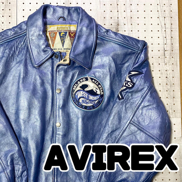 AVIREX - AVIREX激レア革ジャン☆本革スタジャンブルー鮫ワッペンの ...