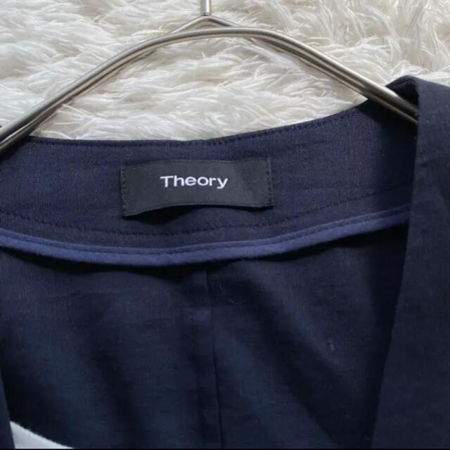 theory(セオリー)のtheory セオリー 麻混 ノーカラー ジャケット 紺 ネイビー 羽織り レディースのジャケット/アウター(ノーカラージャケット)の商品写真