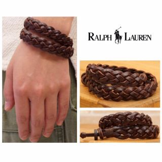 ラルフローレン(Ralph Lauren)の新品 ラルフローレン 編み込み レザーブレスレット 二重巻き 本革 メンズアクセ(ブレスレット)