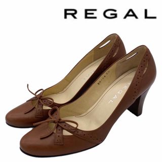 リーガル(REGAL)の【極美品】REGAL リーガル リボン レザー パンプス ブラウン 23cm(ハイヒール/パンプス)