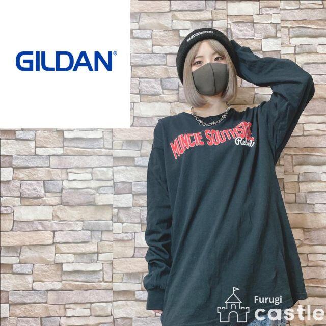 お試し価格！】 カットソー ギルダン GILDAN ロンT L ブラック プリント 古着 Tシャツ+カットソー(七分+長袖) 