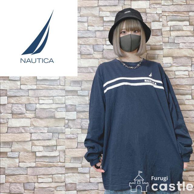 NAUTICA - NAUTICA ノーティカ ロンT カットソー ロゴ プリント ネイビー M