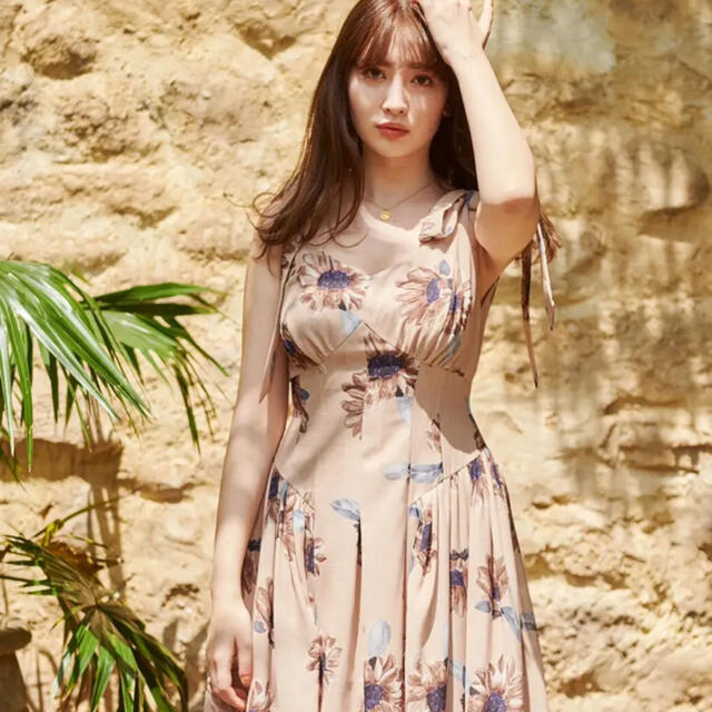 her lip to  Sunflower-printed Midi Dress レディースのワンピース(ロングワンピース/マキシワンピース)の商品写真