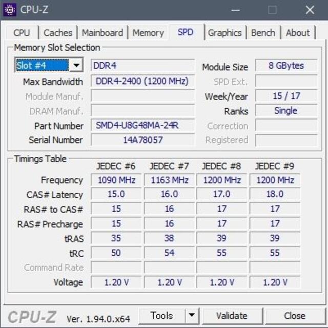 メモリ SanMax 16GB (8Gx2) DDR4-2400 美品 n88 5