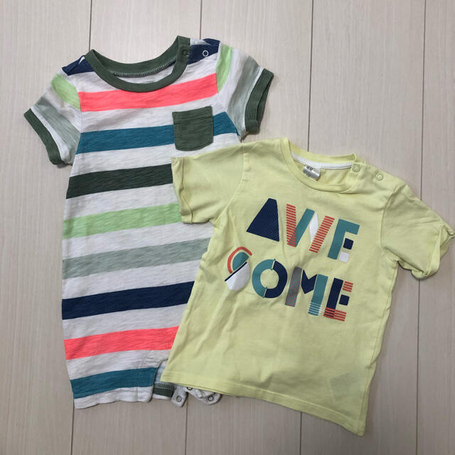 【最終値下】ベビーギャップ ロンパース、H&M Tシャツ 2点セット サイズ70 キッズ/ベビー/マタニティのベビー服(~85cm)(ロンパース)の商品写真