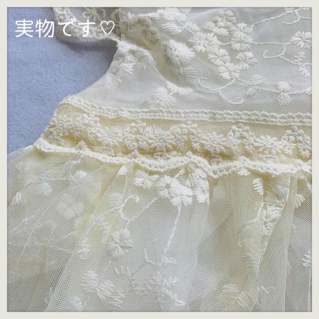 110 刺繍 ワンピース アイボリー 可憐 ふわふわ キッズ/ベビー/マタニティのキッズ服女の子用(90cm~)(ワンピース)の商品写真