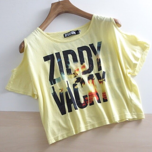 ZIDDY(ジディー)の春夏　●ZIDDY●　ジディー　肩開きショート丈Tシャツ　１５０　♪イエロー キッズ/ベビー/マタニティのキッズ服女の子用(90cm~)(Tシャツ/カットソー)の商品写真