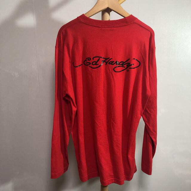 Ed Hardy(エドハーディー)のed hardy ロングTシャツ　M-L 赤　品番451 レディースのトップス(Tシャツ(長袖/七分))の商品写真