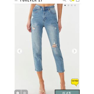 フォーエバートゥエンティーワン(FOREVER 21)のジーンズ　デニム　ダメージ加工　ブルー　アンクル丈　マムジーンズ(デニム/ジーンズ)