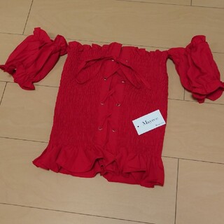 赤 オフショル(シャツ/ブラウス(半袖/袖なし))
