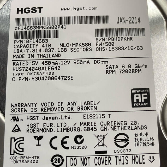 HGST HUS72400ALE640 4TB HDD