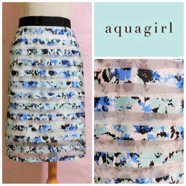 aquagirl(アクアガール)の最終処分【aquagirl】シアーボーダー花柄タイトスカート☆フラワープリント レディースのスカート(ひざ丈スカート)の商品写真