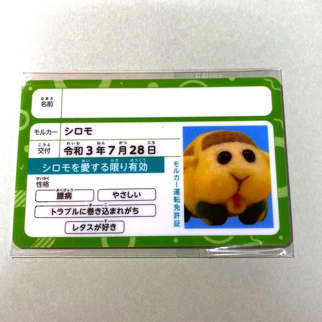 モルカー　シロモ　免許証 エンタメ/ホビーのおもちゃ/ぬいぐるみ(キャラクターグッズ)の商品写真