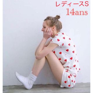 プチバトー(PETIT BATEAU)の新品 プチバトー 14ans  レディース  プリント 半袖 パジャマ ハート(パジャマ)