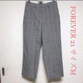 フォーエバートゥエンティーワン(FOREVER 21)のフォーエバー チェック柄 ロングパンツ M グレー FOREVER 21(カジュアルパンツ)