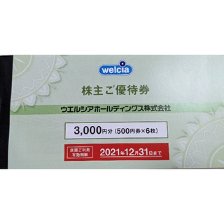 ウェルシア　株主優待 3000円(ショッピング)