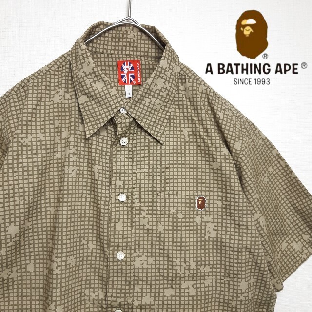 A BATHING APE(アベイシングエイプ)のA BATHING APE エイプ 半袖 シャツ 総柄 アースカラー カアキ S メンズのトップス(シャツ)の商品写真