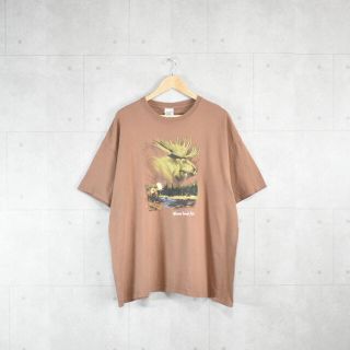 ギルタン(GILDAN)のアニマルプリントTシャツ　ブラウン　オーバーサイズ　シカ　フロント　古着(Tシャツ/カットソー(半袖/袖なし))