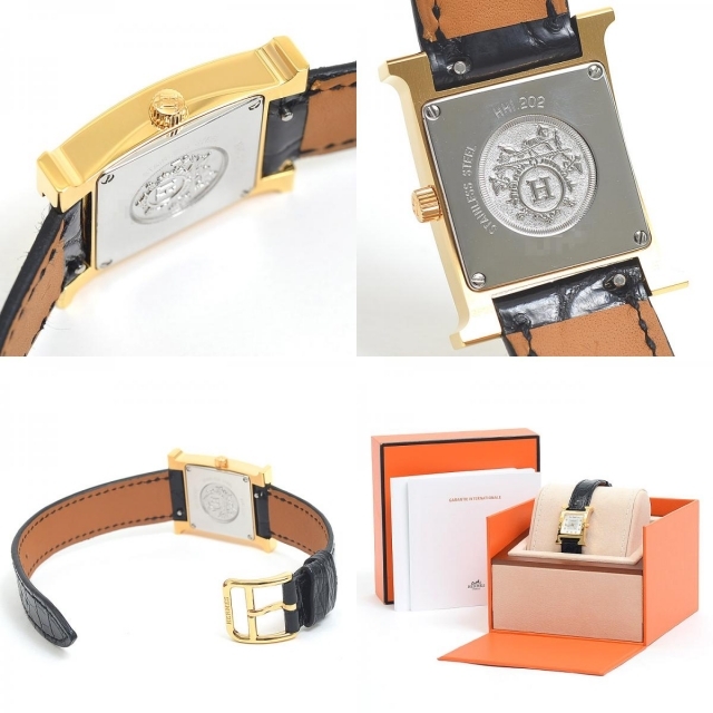 Hermes(エルメス)のエルメス Hウォッチ レディース シェル文字盤 サンビーム SS/クロコ/11P レディースのファッション小物(腕時計)の商品写真