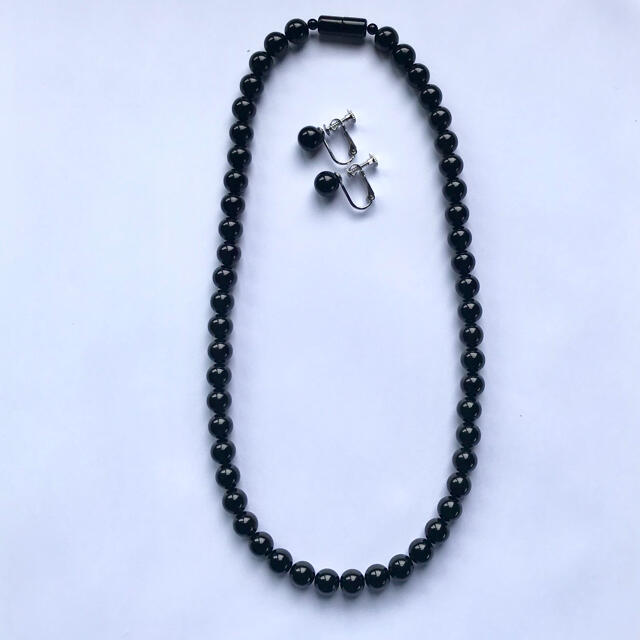 【同梱不可】 黒珊瑚ネックレス イヤリングセット ブラックコーラル 8mm 黒珊瑚 ネックレス