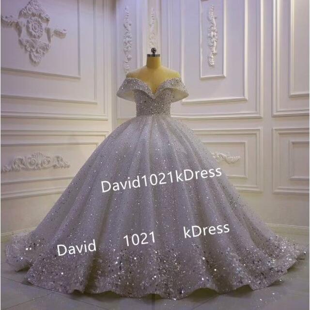 ビジュードレス  シルバー   ウェディングドレス  オフショルダー  結婚式 レディースのフォーマル/ドレス(ウェディングドレス)の商品写真