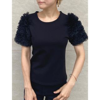 ザラ(ZARA)のJENNE ジェンヌ　袖ボリュームチュールTシャツ　ブラック(Tシャツ(半袖/袖なし))