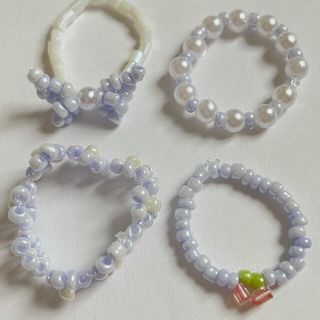 ビーズリング　さくらんぼ　蝶々　お花　パール　ハンドメイド　4点(リング)