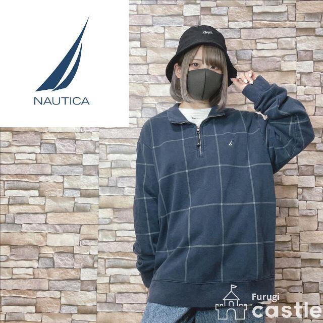 NAUTICA(ノーティカ)のNAUTICA ノーティカ ハーフジップ セーター スウェット チェック 紺 L メンズのトップス(スウェット)の商品写真