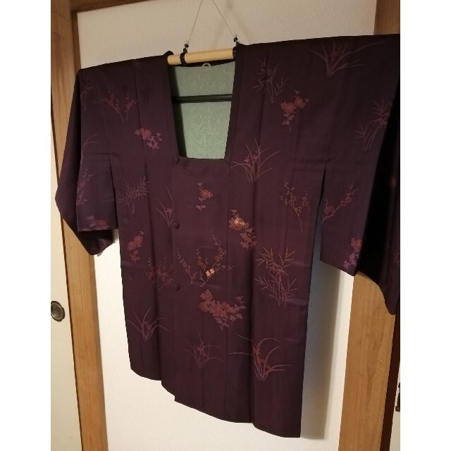 刺繍 羽織 道行 コート 梅 竹 小菊 スイセン 花 正絹 - 着物