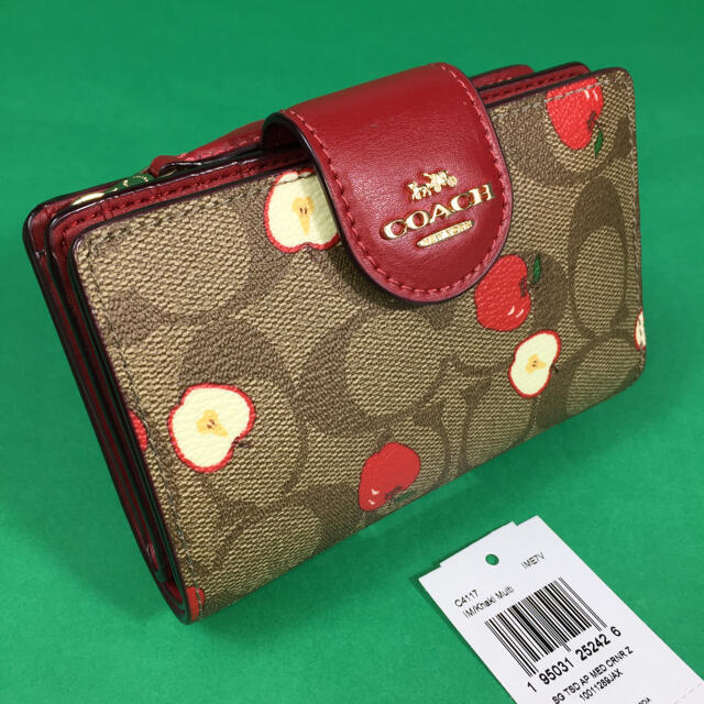 レディースCOACH シグネチャー アップル 二つ折り財布 C4117 りんご柄 新品