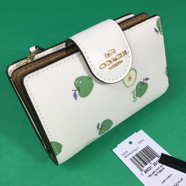 COACH アップル プリント 二つ折り財布 チョークマルチ りんご柄 新品