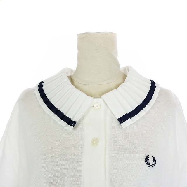 FRED PERRY(フレッドペリー)のフレッドペリー コットン プリーツカラー ポロシャツ マリン 半袖 8 S 白 レディースのトップス(ポロシャツ)の商品写真