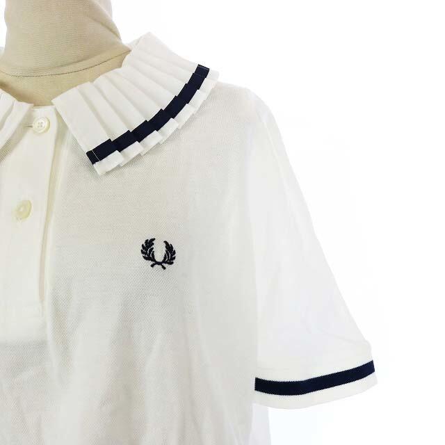 FRED PERRY(フレッドペリー)のフレッドペリー コットン プリーツカラー ポロシャツ マリン 半袖 8 S 白 レディースのトップス(ポロシャツ)の商品写真