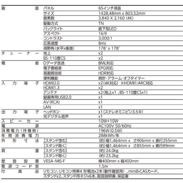 新品未使用】SHION 65V型4K対応液晶テレビ HLE-6501Kの通販 by AC