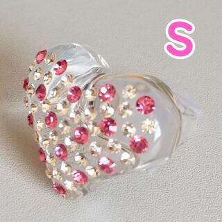 【定価7000円】&LOVE アクリルキラキラハートリング　ピンク　Sサイズ(リング(指輪))