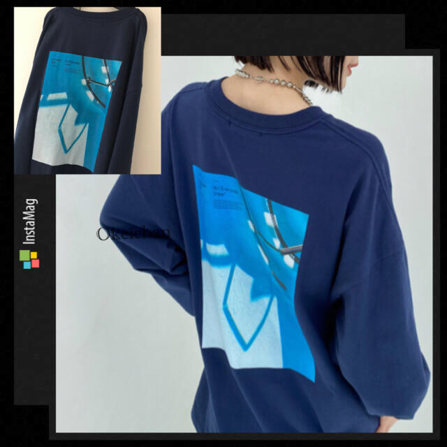 Kastane(カスタネ)の今季2021新作☆ アートプロダクトロングスリーブTee ネイビー レディースのトップス(Tシャツ(長袖/七分))の商品写真