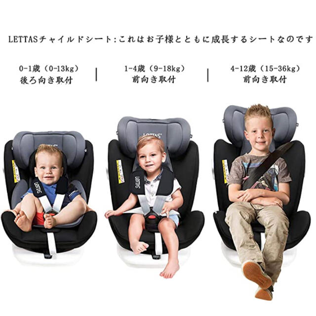 未使用チャイルドシート LETTAS 360° ISOFIX/シートベルト両対応 キッズ/ベビー/マタニティの外出/移動用品(自動車用チャイルドシート本体)の商品写真