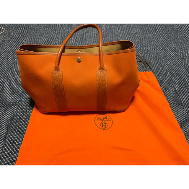 エルメス ガーデンパーティPM トートバッグ レザー オレンジ レディース HERMES