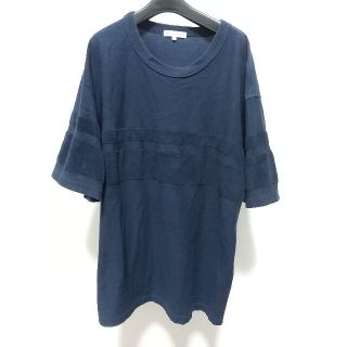 グローバルワーク(GLOBAL WORK)のGLOBAL WORK パイル生地ライン 半袖Tシャツ XLサイズ 紺色 古着屋(Tシャツ/カットソー(半袖/袖なし))