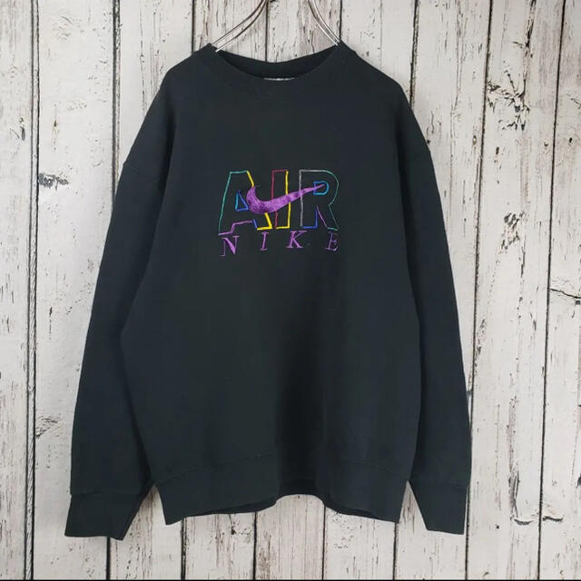 美品 NIKE ナイキ 刺繍スウエット トレーナー 銀タグ 90s ブラック 1