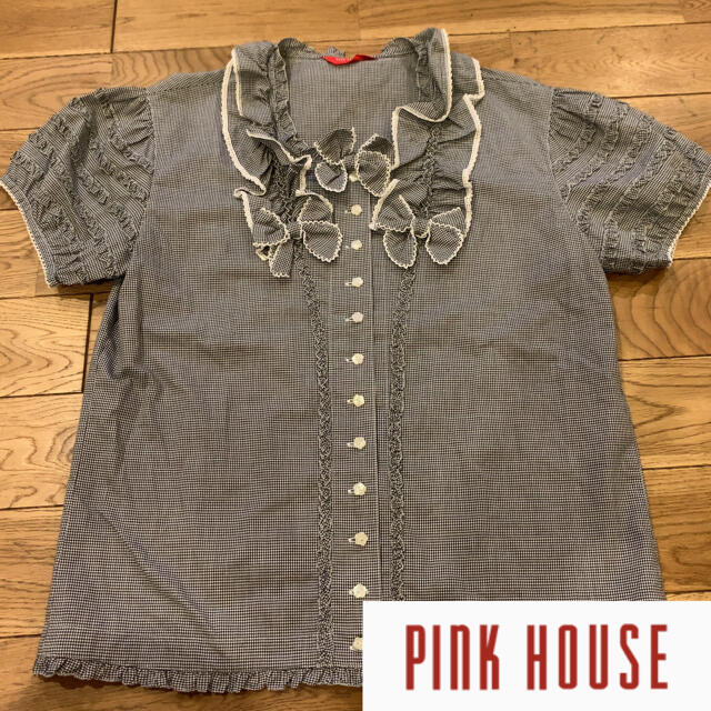 PINK HOUSE(ピンクハウス)のピンクハウス  PINKHOUSE ピコフリル　レース　リボン　ブラウス レディースのトップス(シャツ/ブラウス(半袖/袖なし))の商品写真