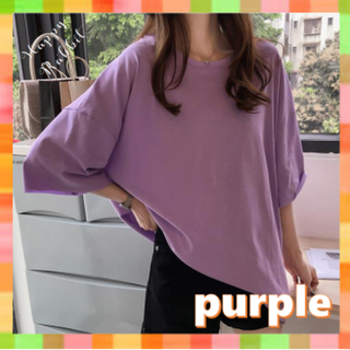 オーバーサイズTシャツパープル♡半袖ドロップショルダーピンクホワイトオルチャン(Tシャツ(半袖/袖なし))